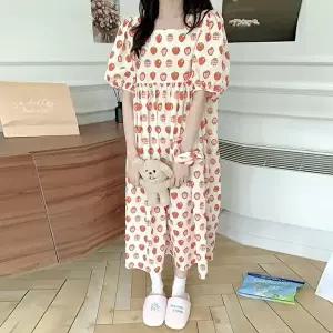 [유야]여성 귀여운 딸기 면 반팔 원피스잠옷 SHO0055 여름