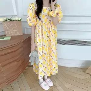 [유야]여성 귀여운 레몬 옐로우 면 반팔 원피스잠옷 SHO0054 여름