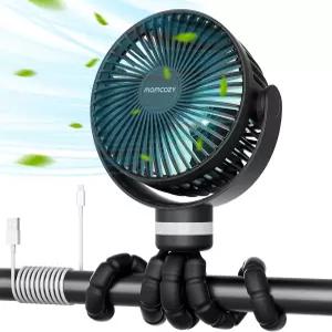 Momcozy 8000mAh 휴대용 유모차 팬 27H 초장기 배터리 수명 탈착식 4단 360° 회전 2모드 LED 야간 조명