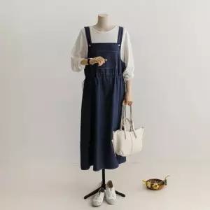 [66-110] 라천 데님 스트링 멜빵 원피스