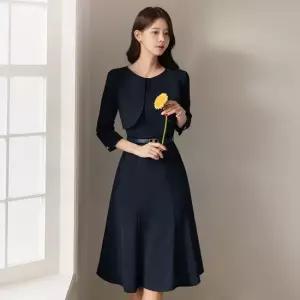 XXL까지) 위나에 레이어드 자켓 7부소매 벨트 원피스 봄 가을 하객룩 오피스룩 모임룩 격식룩 빅사이즈