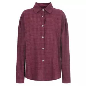 여성 카라 지짐원단 체크 루즈핏 블라우스 셔츠 NARU-WBL-20358-레드