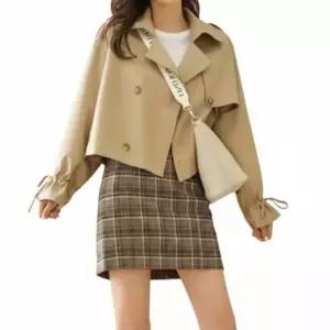 아트박스/신상오픈런 여성용 루즈핏 더블버튼 크롭 트렌치 코트