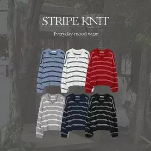 핫핑 [트렌디템/활용도UP] 루스티 트임카라 단가라 긴팔니트티