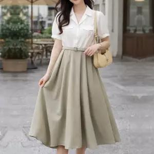 [블랙퀸][블랙퀸] 블록 셔츠형 롱 원피스 blk004513