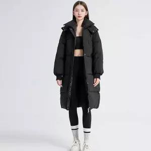 [셀러허브]하이넥 디자인 겨울철 소매 시보리 무릎 기장 롱패딩 (S24200652)