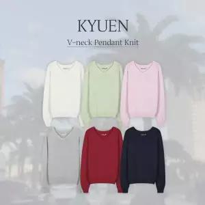 핫핑 [자수포인트/만능코디] 큐엔 브이넥 헤라시 자수 팬던트 긴팔니트티