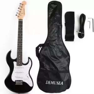 데모세아 일렉트릭 기타 블랙 컬러 36인치 쇼트 스케일 3/4 사이즈 미니 연습용 여행 음악 쇼와 파티용