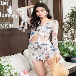 수피 여성 바캉스룩 하이웨스트 슬림핏 수영복 비치웨어 사각 빅사이즈 4피스 JEN1