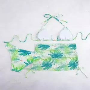 수피 여자 비치웨어 바캉스룩 쓰리피스 비치 래쉬가드 프린트 블라우스 수영복 홀터넥 JEN1