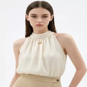 [드레스허그]에즈 홀터넥 쉬폰 블라우스