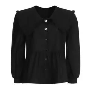 여성 피터팬 카라 리본 프릴 루즈핏 면100 블라우스 EGG-WBL-20775-블랙