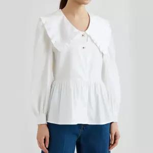 여성 피터팬 카라 리본 프릴 루즈핏 면100 블라우스 EGG-WBL-20775-화이트