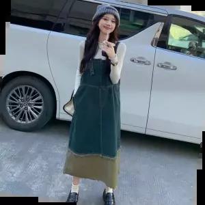 오버롤 빈티지 데님 멜빵 원피스 LL-D131