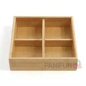 4칸대나무 손잡이 수납보관함 소품정리함 탕비실트레이 칸칸정리함 탕비실수납함 칸칸수납함