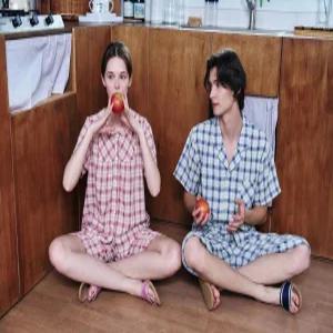 솔브 선염 체크 반팔 커플 파자마세트 SVPA4533MVPA4553W2CCSG