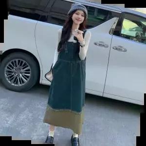 멜빵원피스 빈티지 데님 멜빵 원피스 LL-D131