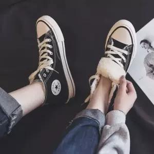 남성 기모 캔버스화 방한 따뜻 하이탑 겨울 스니커즈 여자신발 모카신 털신발 털단화