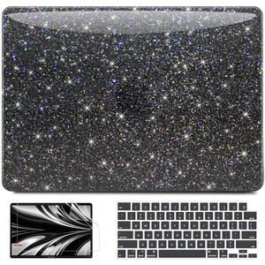 맥북 프로 13인치 케이스 M2 A2338 2025-2016 M1 A2251 A2289 A2159 A1989 A1708 A1706 글로시 글리터 하드 쉘 노트북 & 키보드커버 스크린 프로텍터 필름 블랙