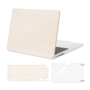 MOSISO 맥북 에어 13인치 케이스 2026 2025 2024-2022 M4 A3240 M3 A311 M2 A2681 직조 그리드 PU 가죽 코팅 하드 쉘 & 키보드커버 13.6인치 케이스용 스크린 필름 베이지색
