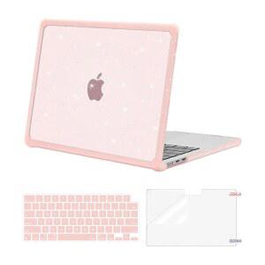 맥북 에어 13인치 케이스 2026202020202020202020202020202020202020202020202020202022년 M4 A3240 M3 A311 M2 A2681 TPU 범퍼 & 키보드커버 스크린 필름이 포함된 글리터 하드 13.6 핑크 분홍색