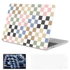 맥북 에어 15인치 케이스 2025 2024 2023년 출시 M4 A3241 M3 A3114 M2 A2941 보호 플라스틱 하드 노트북 쉘 + 키보드커버 화면 보호기 컬러풀 체크무늬