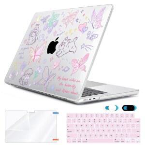 2025년 2024년 2023년 2022년 맥북 에어 13인치 케이스 M4 A3240 M3 A311 M2 A2681 터치 ID & 13.6인치 리퀴드 레티나 디스플레이 플라스틱 하드 쉘 키보드커버 스크린 필름 웹캠 커버 귀여운 강아지