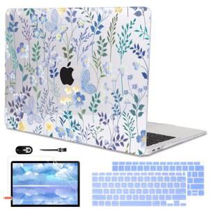 LCMOCICO와 호환 2021 2020 맥북 에어 13인치 케이스 M1 A2337 A2179 A1932 2018 2019년 출시 패턴 플라스틱 하드 쉘 Mac Air 13 터치 ID용 키보드커버 메도우 와일드플라워
