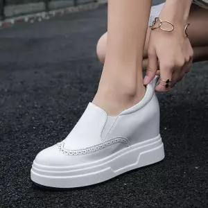 10cm 여성 가죽 웨지 키높이 펀칭 스니커즈 캐주얼 수제화 슈즈 펌프스 발편한