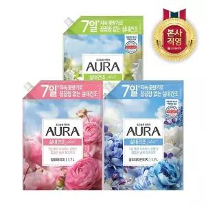 신세계라이브쇼핑 아우라 리필 1.7L 실내건조 섬유유연제 x 3개 (3종 택1)