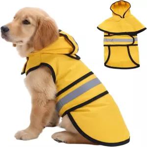 강아지 비옷 노란색 M-(7~18파운드) 가슴(~17.5~25.5인치) 소형 중형견 후드 슬라이커 폰초 안전을 위한