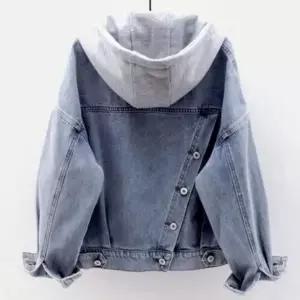 [] 데님 숏 긴팔 후드 아우터 가을 청쟈켓 여성 봄 1082436