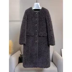 화이트 코트 오버핏 양털 롱코트 노카라 뽀글이 다크브라운 그레이 42 58kg