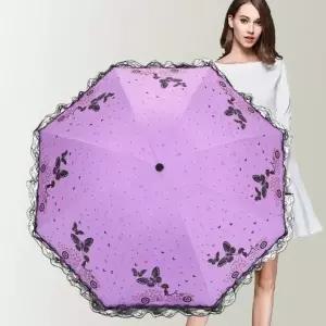 [콩심팥심]휴대용 나비 무늬 레이스 3단 접이식 암막 양산 우산 장마용