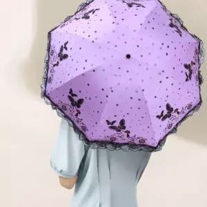 [콩심팥심]여성용 3단 나비패턴 레이스 휴대용 암막 우산 양산 겸용