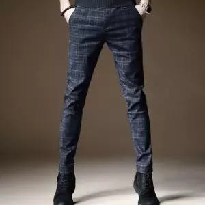 남성 슬림핏 체크 허리밴딩 베이직 일자팬츠 슬랙스 uyN7+4Xmc