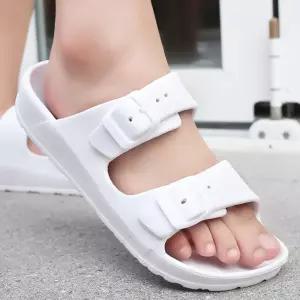 길이조절 더블 버클 스트랩 디테일 여자 여름 슬리퍼귀여운 사무실 푹신한 라탄 방수 꼬임 여성키높이 샌들
