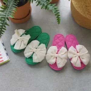 리본 장식 누빔 실내 슬리퍼 2color화 거실 사무실 신발