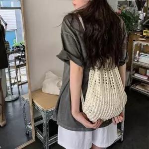 [패션] 2컬러 네트 스트링 드로잉백 데일리 휴양지 그물백팩