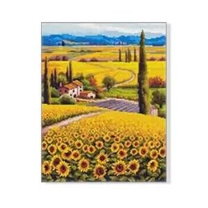 DIY 보석십자수 풍경 해바라기와작은집 40X50 세트액자 취미생활 패키지 비즈 반짝이