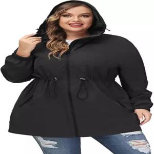 한나 니콜 여성 플러스 사이즈 롱 후드 레인코트 경량 방수 바람막이 재킷