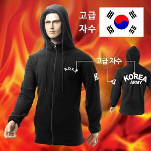어택존 후드 자수 후리스 검정 군인 군용 점퍼 로카후리스 집업 코리아 아미 폴라 자켓