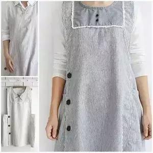 스트라이프 댄디세일러 앞치마 단체 원피스 어린이집 보육교사 단체용