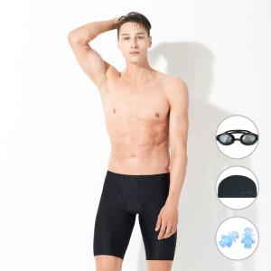 [4종세트] 베이직엘르 남성인 블랙 5부 사각 골지 실내수영복 BEZ-X401K