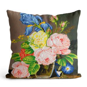 쿠션십자수 모란 핑크 앰베손 프린트도안 DMC 실십자수 액센트 장식 빈티지 미완성 diy