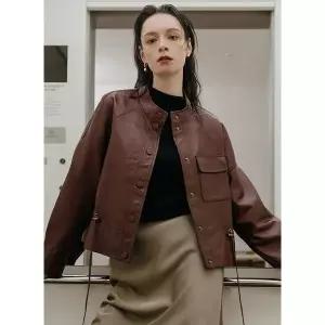 [막스까르띠지오]원포켓 와인 크롭 레더 자켓_P405745315