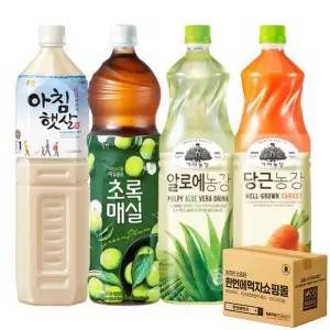 1.5L 대용량 음료수 4종 혼합 각 1페트 / 아침햇살 + 초록매실 + 가야 알로에 + 가야