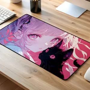 800x400 방수 고양이 애니 캐릭터 마우스패드 장받침 게임용 용품 PC PC대 게이밍
