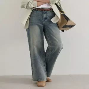 [제작] 완전 인생템 뒷밴딩 세미와이드 데님 팬츠 86474 빅사이즈 여성의류