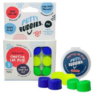 이어볼루션 퍼티 버디 수영용 이어 플러그 발명 성형 가능 실리콘 방수 파란색 노란색 녹색 3팩